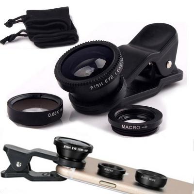 China Take Better Photos High Quality 3 in 1 Fisheye Macro Lens Phone Clip Fish Eye Smart Wide Angle Camera Lens for iPhone 6 7 7plus for sale