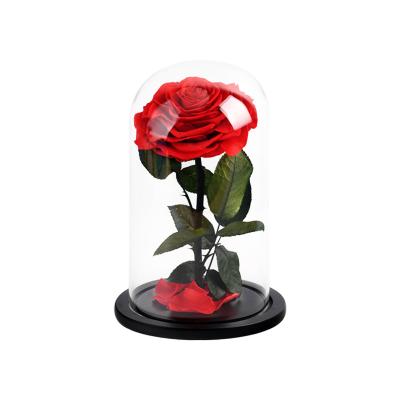 China Lasting Price Rose Flower In Heart Glass Preserved Eternal Of Prince Dome Galaxy Base Valentine's Day Small Good for sale