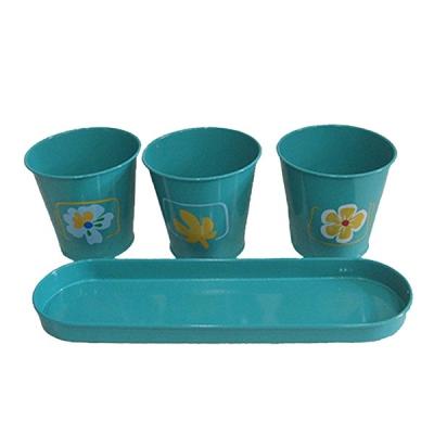 China CLASSIC Bright Color Hand Paint Metal Plant Planters And Pots With Tray for sale