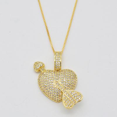 China Real Gold Plated Wholesale Gold Pave CZ Cupids Arrow and Heart Necklace Pendant for sale