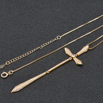 China Vintage Fantasy Medieval Full CZ Crystal Silver Gold Sword Necklace Pendant Jewelry for sale