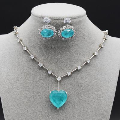 China CLASSIC Natural Blue Titanic Big Heart Ocean Belle Necklace Earring Bridal Jewelry Set for sale