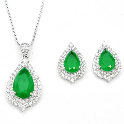 China CLASSIC Green Crystal Cubic Zirconia Teardrop Jewelry Set Bridal Earrings Necklace Set for sale