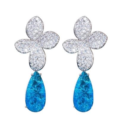 China Long now enviable colored rhinstone drop earrings rectangle color designed four leaf earrings for girls for sale