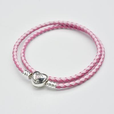 China Original Quality in Share Two Braided Bracelet with 925 Sterling Silver Pink Heart Charm for sale