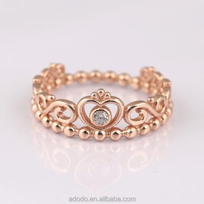 China Silver Heart Details Rose Gold Plated Princess Tiara Ring 925 Silver Rings for sale