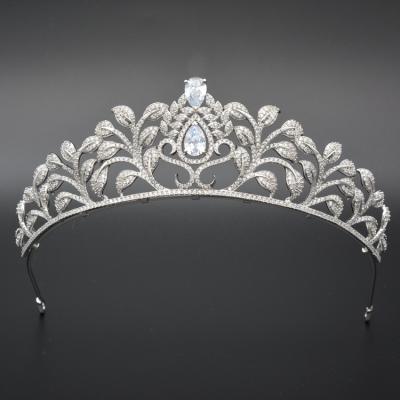 China Environmental Friendly Rhinestone Crystal Large Tiara Crown Pageant Beauty Queen White Gold Clear for sale