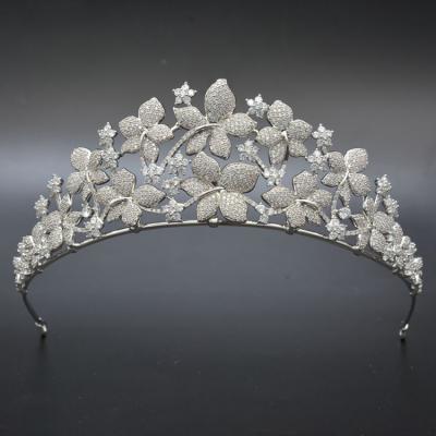 China Environmental Friendly Princess Sparkle CZ Zircon Flower Crown Tiara For Wedding Party Pageant for sale