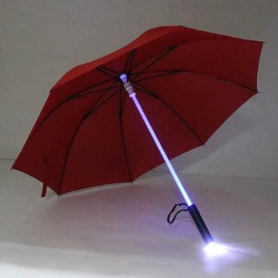 China Minimalist Cost Effective Black Walking Stick Umbrella With Flashlight Led Umbrella for sale