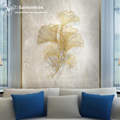 China China Handmade Asian Wall Decor Gold Color Gingko Leaf Wire Metal Craft for sale