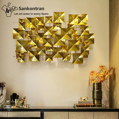 China Home Decoratiove Handmade Abstract Asian Rectangle Plated Abstract Metal Wall Art for sale