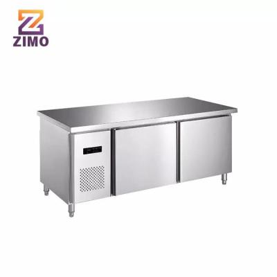 China Single-Temperature Commercial kitchen restaurant stainless steel workbench refrigerator 2 doors bar counter fridge chiller refrigeration equipment for sale