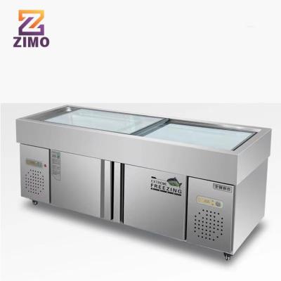 China Single-Temperature Stainless Steel Open Top Ice Frozen Sea Food Meat Display Fridge Showcase Fish Freezer for sale