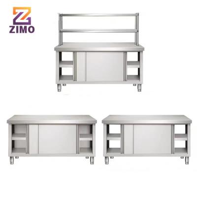 China Modern Simple Commercial Restaurant Stainless Steel Work Table Stainless Steel With Sliding Door for sale