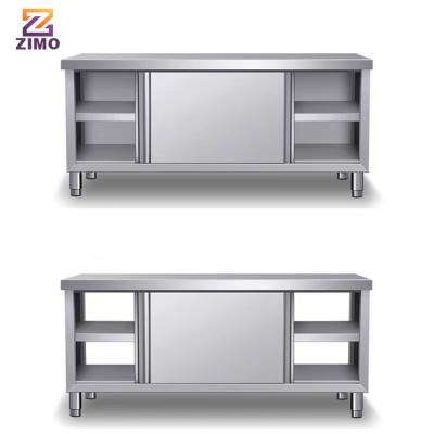 China Modern Simple Custom Workbench Heavy Duty Stainless Steel Double Doors Storge Kitchen Table for sale