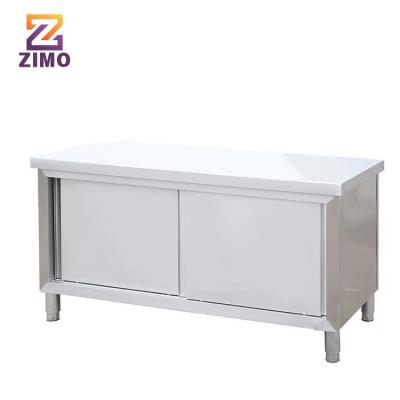 China Modern Simple Hot sale and high quality stainless steel double doors storage kitchen table steel work bench with drawers for sale