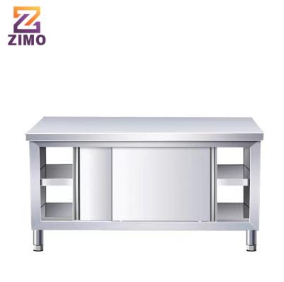 China Modern Simple Stainless Steel kitchen Work cabinet with double-walled sliding doors  and upstand for sale