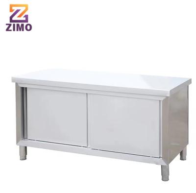 China Modern Simple Commercial Use Stainless Steel Kitchen Cabinet Design, Kitchen Stainless Table with Cabinet for Restaurant for sale