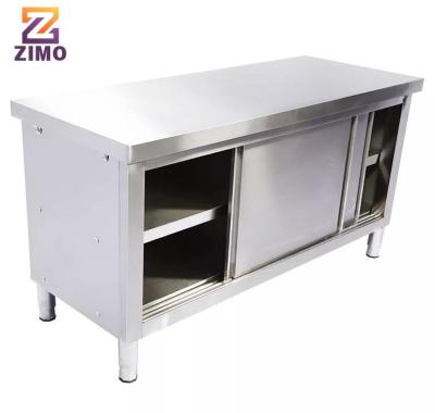 China Modern Simple High Quality Restaurant Hotel Equipment Stainless Steel Kitchen Cabinet Work Table With Sliding Doors for sale