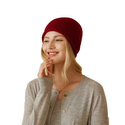 China Having Custom Heat Preservation Wholesale White Cashmere 100% Unisex Plain Knit Beanie Winter Hat Cuffed For Women And Men for sale