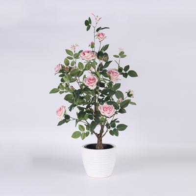 China 2021 Office Decor Eco-friendly Home Indoor Artificial Fake Rose Plant And Flower Rose Plastic Tree Bonsai Decoration Fake In Pot for sale