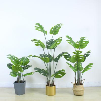 China Minimalist 100Cm Large Plastic Fake Fake Monstera Adansonii Variegata Artificial Leaves Grow Leaves Potted Plant Monstera Tree for sale