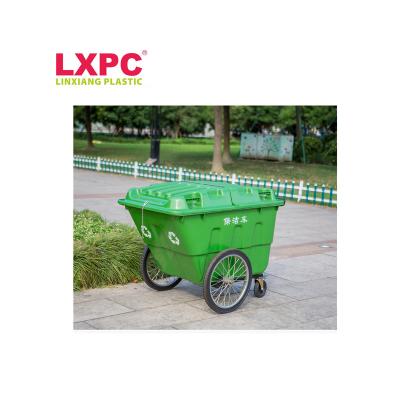 China 400L Street Viable Plastic Outdoor Park Cart Large Waste Recycling Container Trash Can for sale