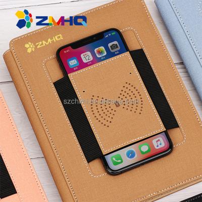 China Deboss Hot Selling Bulid A5 Cover Notebook in Power Bank 8000mAh Wireless Charging Notebook for sale