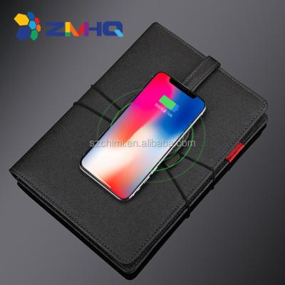 China Promotion 8000mAh Business A5 Binder Diary Planner Double Face Wireless Powerbank Leather Notebook for sale