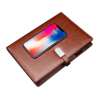 China Silver Deboss Radio Loop Closure Charging Notebook With Power Bank For Conferences for sale