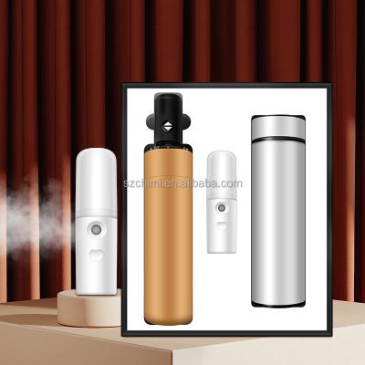 China New design agriculture gift set umbrella+ spray temperature display automatic nano vacuum flask with black gift box for mother's day for sale