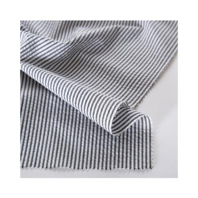 China Breathable Modern Design Gray And White Cotton Seersucker Fabric Striped Fabric for sale