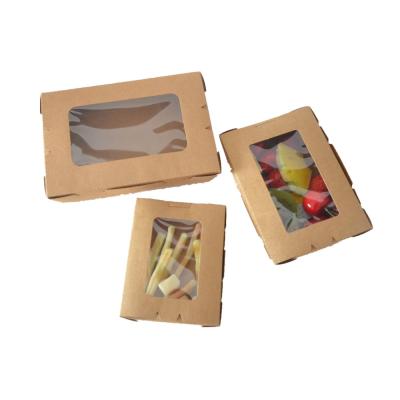 China Biodegradable Folding Kraft Paper Material Food Delivery Box Salad Box With Window for sale