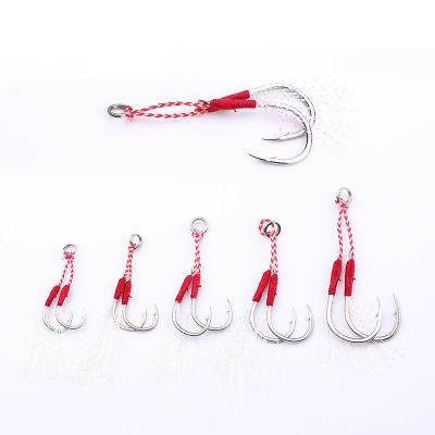 China Bionic Set Carbon Steel Fish Skin String Hook Fishing Lure Bait With White Striped Red Tip Rubber for sale