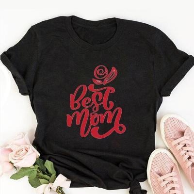 China mom size T-shirt tops Graphic T-shirts Black Plus Size Custom Logo Round Neck Happy Mother's Day Anti-wrinkle Women's T-shirt for sale