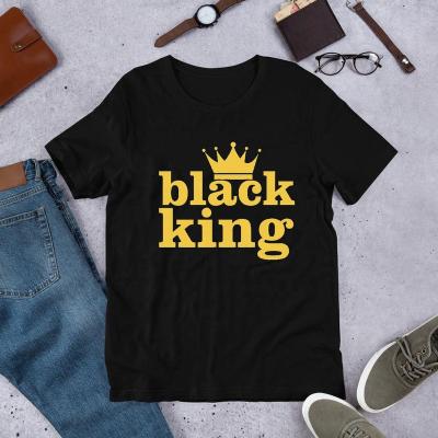 China King Letter men's simple custom t-shirt 100% cotton viable high quality black graphic printing men's apparel for sale