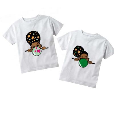 China QUICK DRY Black High Quality Custom Print Melanin Bubble Gum Toddler White Graphic Girls Girls Kids T-shirt Girl Clothing for sale