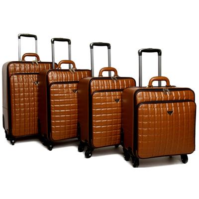 China Business High Quality Leather 3 Pieces Luggage Trolley Set Luggage Travel Bag With 4 Wheels for sale