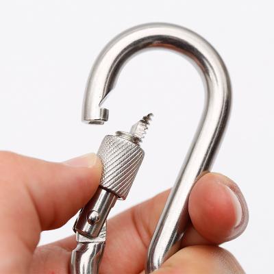 China High quality heavy industry stainless steel 5*50 snap hook spring carabiner with screw lock for sale