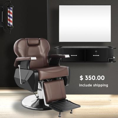 China Modern Modern Barber Chair Brown With Large Barber Pump Hairdressing Chair Salon Furniture Wholesale Price Include Shipping Cost for sale