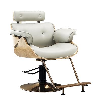 China Modern Contemporary White Reclining Women Styling Chair Hair Salon Beauty Furniture Wooden Handle Online Celebrity Barber Chair for sale