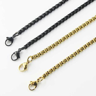 China New Next BMZ 60*0.3cm Box Chain Gold 316L Restrictor Box Link Necklace Good Quality Stainless Black Link Necklace Chain for sale