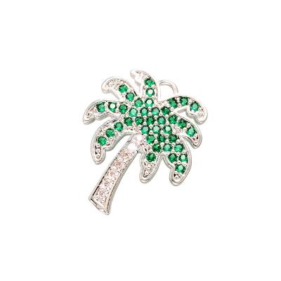 China CZ Coconut Palm Tree Bohemian Jewelry Boho Pendant Silver Pave CZ Stone Coconut Palm Tree 18k Gold Plated Pendant for sale