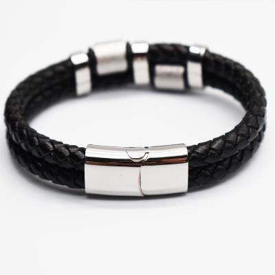 China European and American fashionable men's microfiber black leather bracelet minimalist black leather bracelet men's leather bracelet for sale