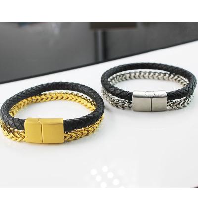 China Hot Selling Mens Womens Stainless Steel Fashion Bracelet Amazon Trendy Mens Leather Bracelets 18cm 20cm 22cm for sale