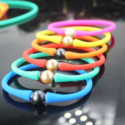 China 2021 Colorful Pearl Anion Silicone Bracelet New Arrival Casual/Sports Best Quality With Hand Silicone Bracelets With Pearl Necklace for sale