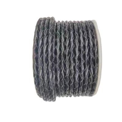 China For Jewelry Making 4mm Black Bolo Cord Woven Folded Braided Leather Bracelet For Bracelet Making for sale