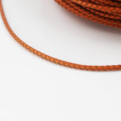 China BMZ 3MM Braided Orange Genuine Cow Leather Newcomers Reused 3mm Braided Orange Genuine Cowhide Leather Rope 5mm Genuine Leather Rope for sale