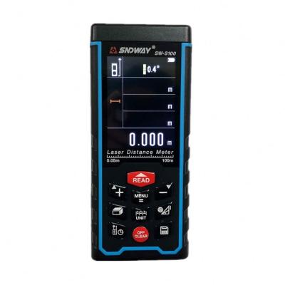 China SW-S100 100m color screen laser distance meter range finder tape with bubble level/volume measuring area tool 125*54*27mm for sale