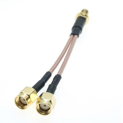 China Free Ship 15cm RPSMA Female To 2X RP SMA Male Y Type F-0011 Pigtail RF Coaxial Splitter Combiner Jumper Cable for sale